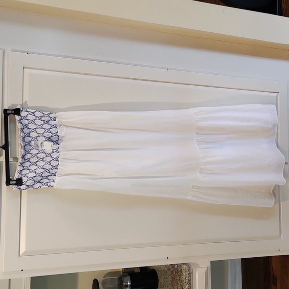 LOFT Dresses & Skirts - NWT. Loft cotton gauze white strapless maxi with blue smocking. Fully lined.